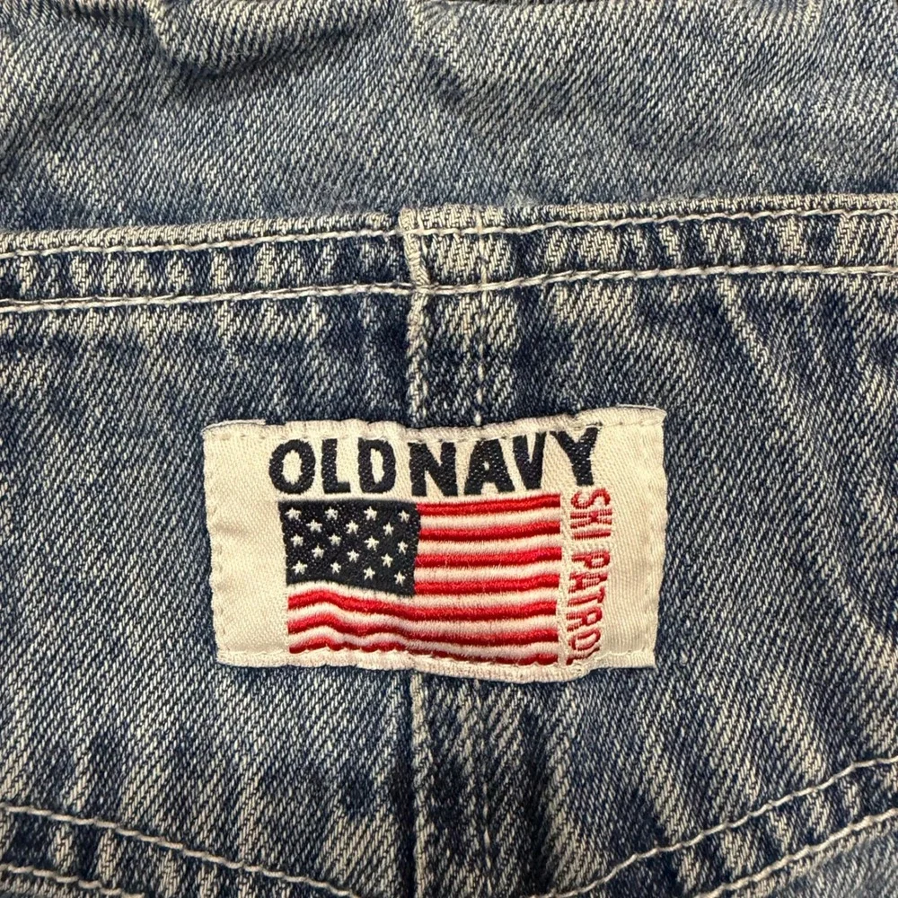 Vintage Old Navy Ski Patrol Fleece Lined Denim Overalls Kids 24-30 M Red Blue